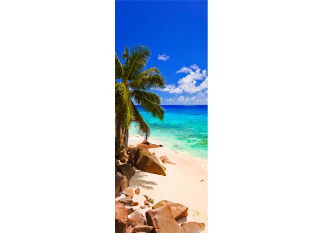 Наклейка на дверь Тропический пляж на Сейшельских островах